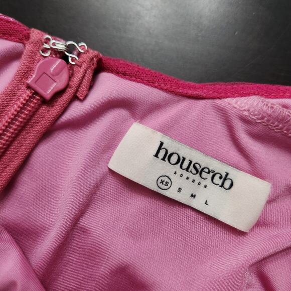 House of CB Martina Pink Metallic Draped Mini Dress Size XS - Picture 6 of 6